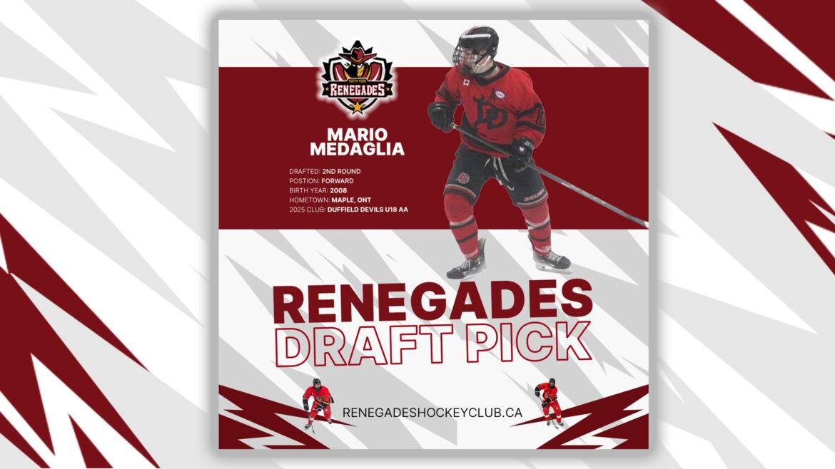 YOUR Renegades selected former Duffield Devils forward Mario Medaglia in the second round of the 2026 GMHL Draft.