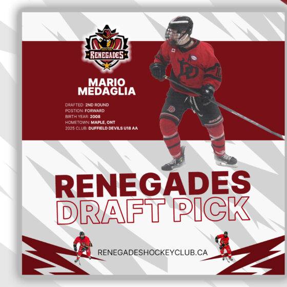 YOUR Renegades selected former Duffield Devils forward Mario Medaglia in the second round of the 2026 GMHL Draft.